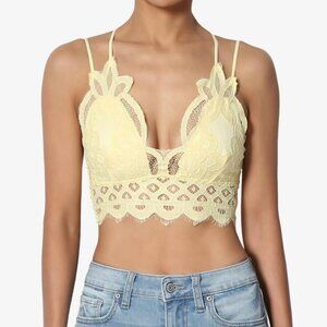 Crochet Lace Bralette Removable Pads Cross Back Adjustable Strap Wirefree YELLOW